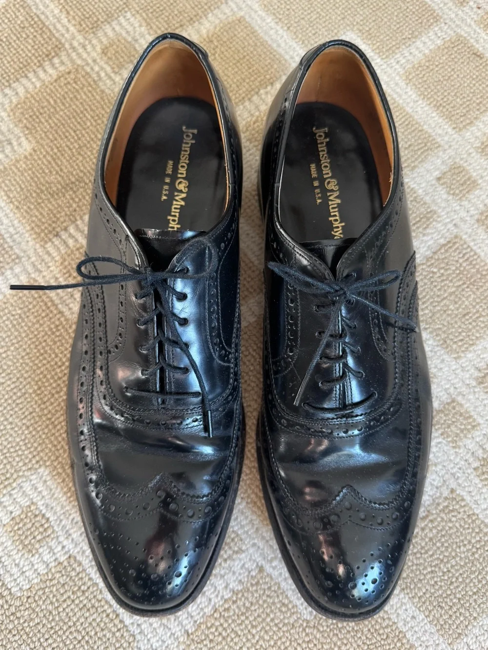 Johnson & Murphy Black Leather Wingtip Oxford Dress Shoes USA Men’s 10
